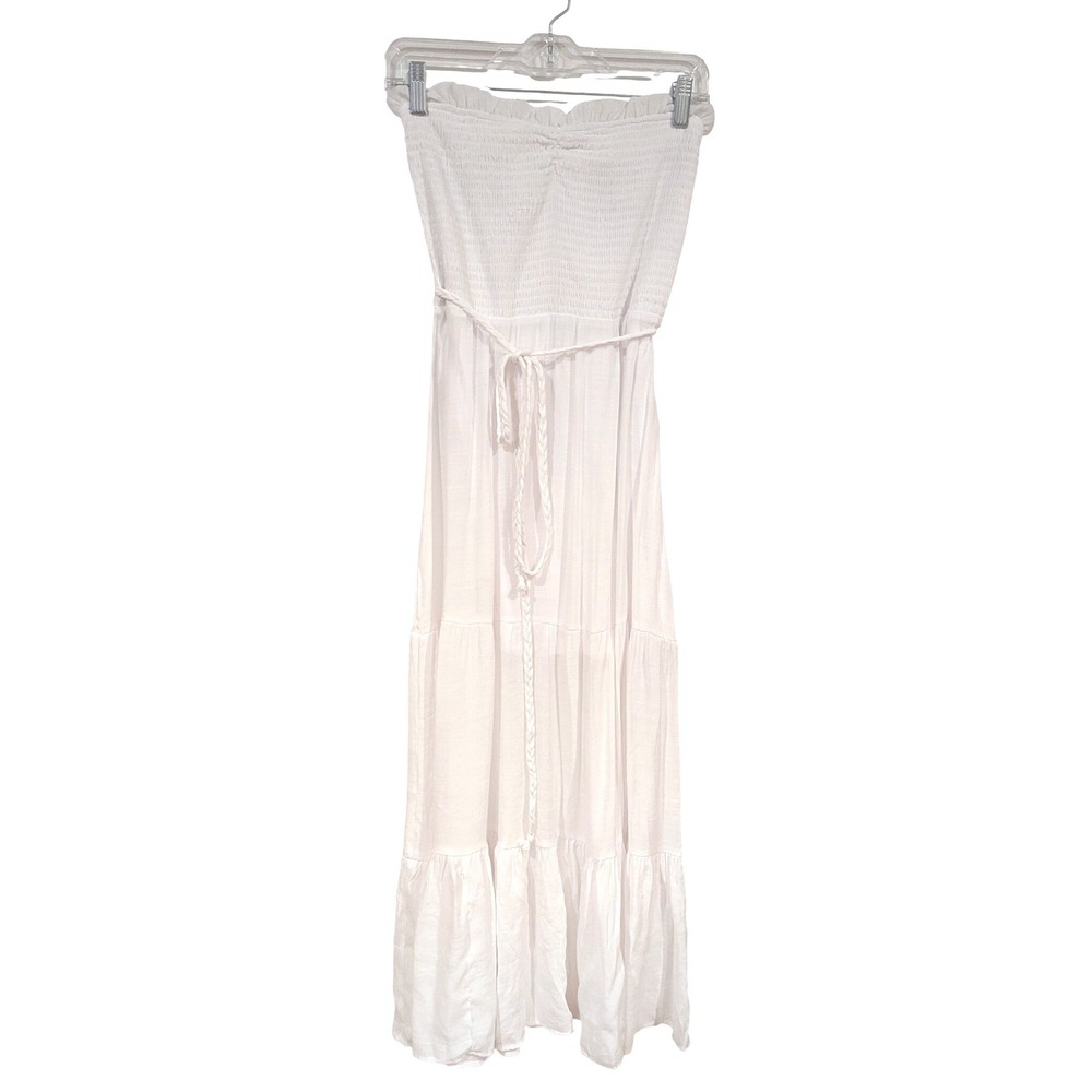 Love Tree‎ Strapless Maxi Dress S White Smocked Tiered Boho Cottagecore Summer